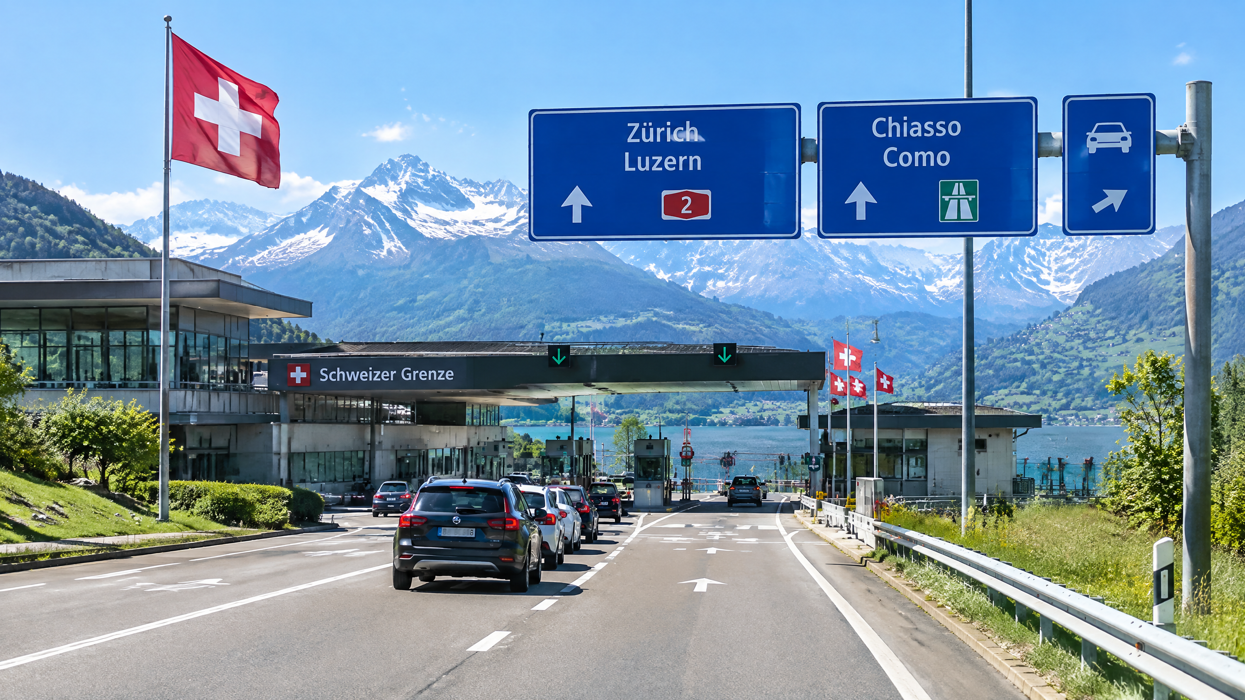 Schweizer Grenzübergang und Autobahnstation